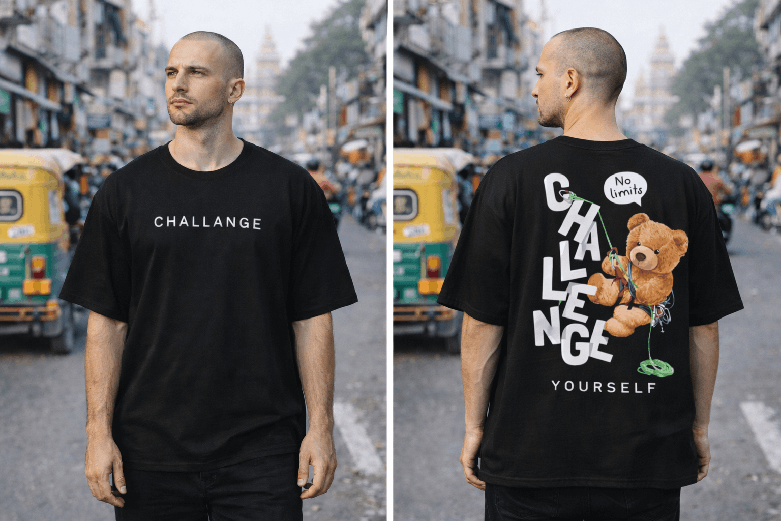 CHALLANGE Oversized Streetwear T-Shirt – black | Retro Collars