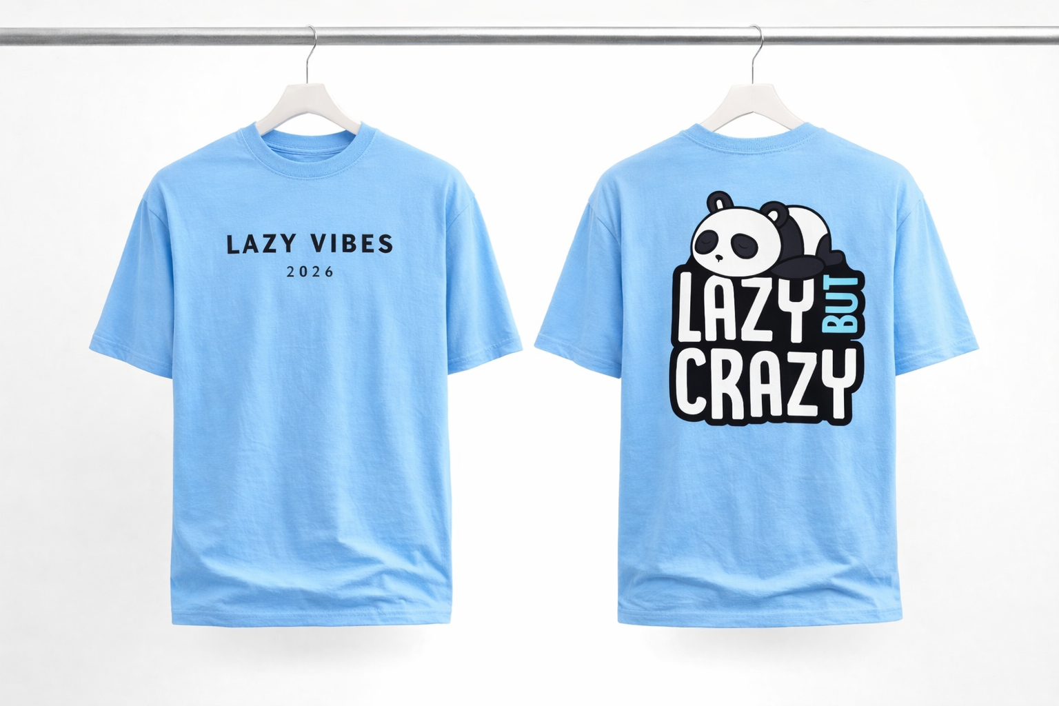 Lazy Vibes 2026 Oversized Streetwear T-Shirt – Sky Blue | Retro Collars