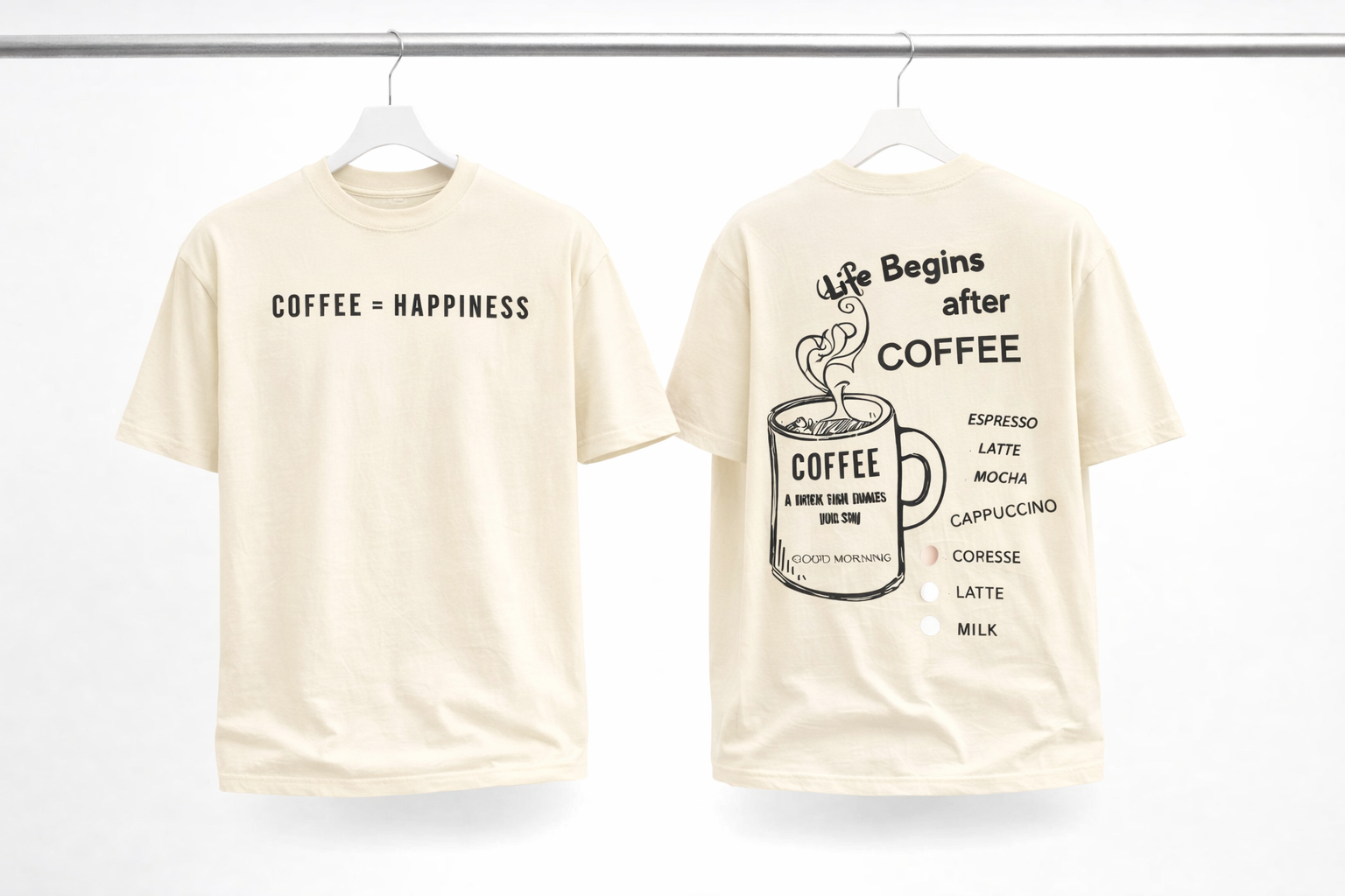 Coffee = Happiness Oversized Unisex Cotton T-Shirt – Cream | Retro Collars