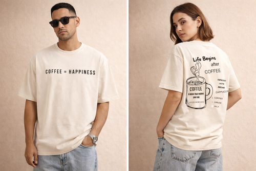 Coffee = Happiness Oversized Unisex Cotton T-Shirt – Cream | Retro Collars