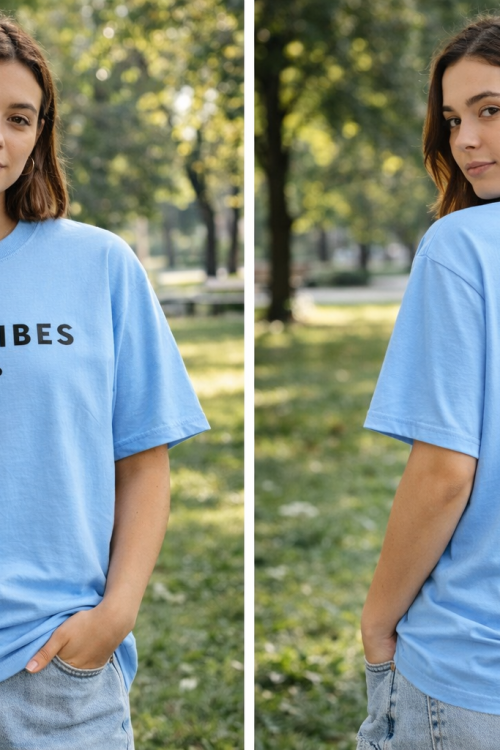 Lazy Vibes 2026 Oversized Streetwear T-Shirt – Sky Blue | Retro Collars
