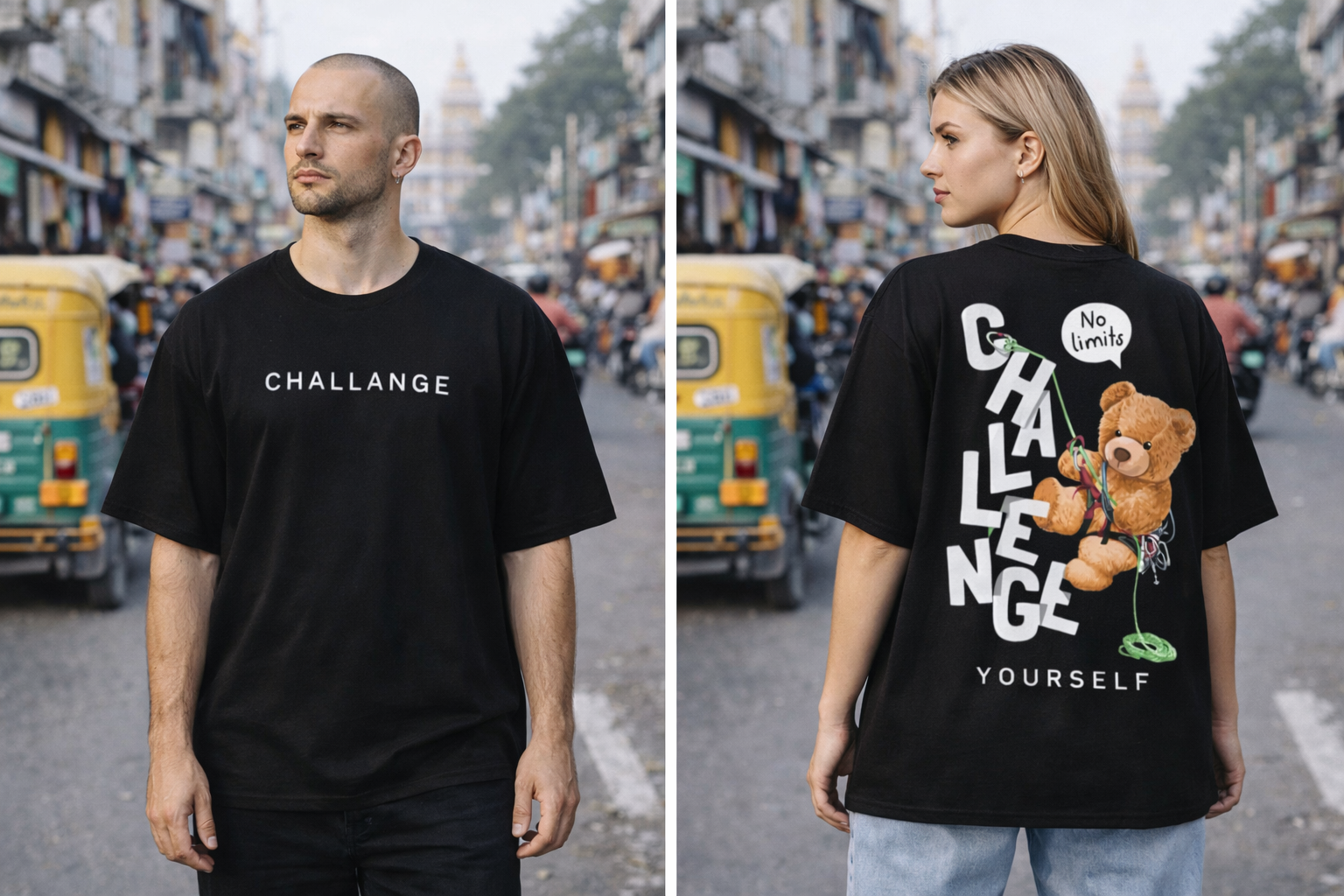 CHALLANGE Oversized Streetwear T-Shirt – black | Retro Collars - Image 4
