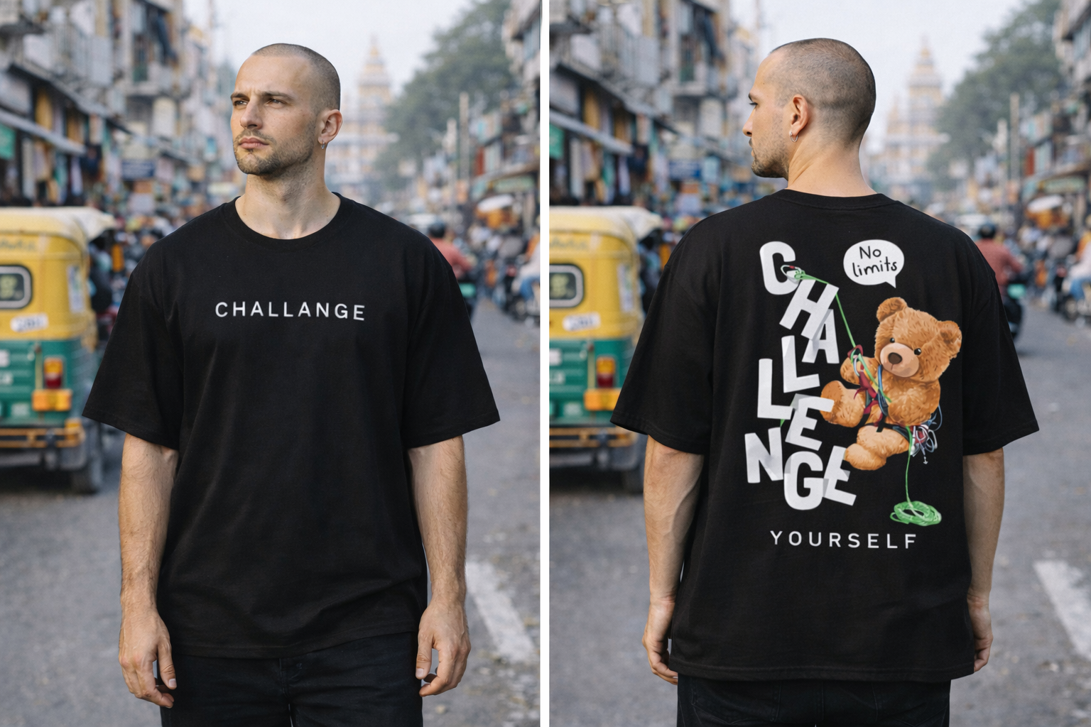 CHALLANGE Oversized Streetwear T-Shirt – black | Retro Collars - Image 2