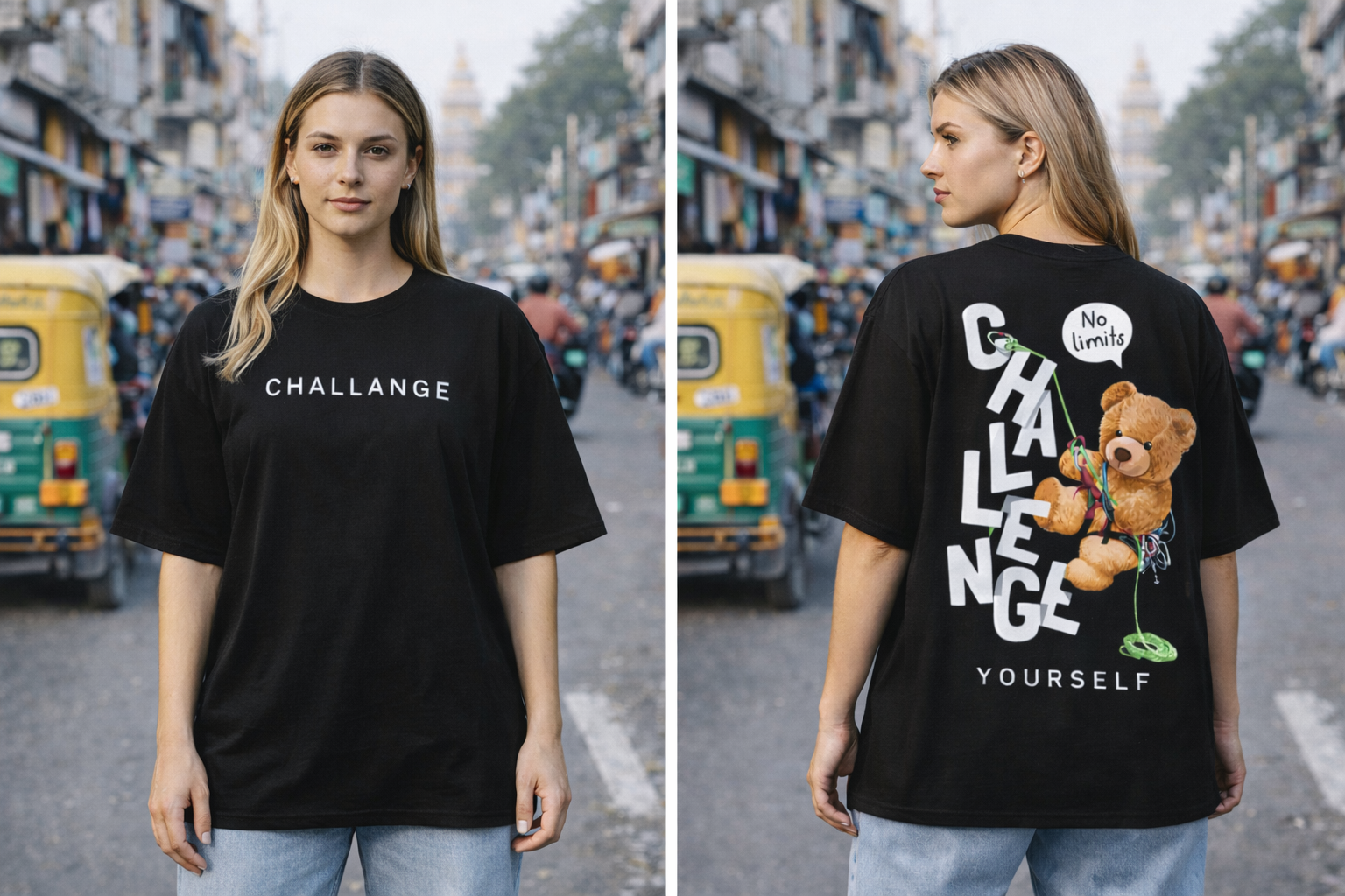 CHALLANGE Oversized Streetwear T-Shirt – black | Retro Collars - Image 3