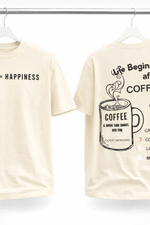 Coffee = Happiness Oversized Unisex Cotton T-Shirt – Cream | Retro Collars